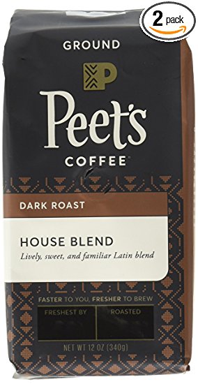Peet's Coffee House Blend Ground, Dark Roast, 12oz (Pack of 2) bag (Packaging may vary)