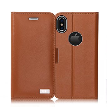 iPhone X Case, iPhone X Wallet Case, FYY[RFID Blocking wallet] Premium Genuine Leather 100% Handmade Wallet Case Credit Card Protector for iPhone X Edition (2017) Dark Brown