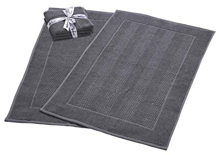 900 GSM Machine Washable Jacquard Chevron 100% Cotton Bath Mats - 21x34 Inches 2-Pack - Hotel-Spa Tub-Shower Bath Mat Floor Towels -Soft & Absorbent Cotton Bath Mats- Blue Bath mat set for Bathroom