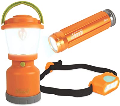 Coleman Kids Adventure Light Set for Kids – Set of 3 – Includes LED Lantern, Headlamp, Flashlight – Battery Powered, an Ideal Gift – Great for Camping Trips and Backyard Sleepovers