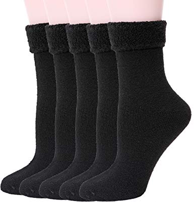 Womens Wool Fuzzy Socks Cabin Thick Heavy Thermal Warm Winter Crew Socks For Cold Weather 5 Pack