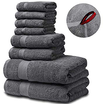 SEMAXE Luxury Bath Towel Set. Hotel & Spa Quality. 2 Large Bath Towels, 2 Hand Towels, 4 Washcloths. Premium Collection Bathroom Towels. Soft, Plush and Highly Absorbent (Set of 8,Grey)