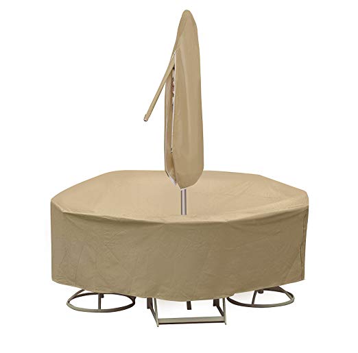 Protective Covers Weatherproof Patio Table and Chair Set Cover, 48 Inch x 54 Inch, Round Table, Tan