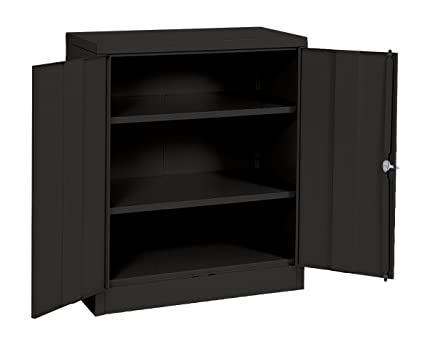 Sandusky Lee RTA7001-09 Black Steel SnapIt Counter Height Cabinet, 2 Adjustable Shelves, 42"Height x 36" Width x 18" Depth