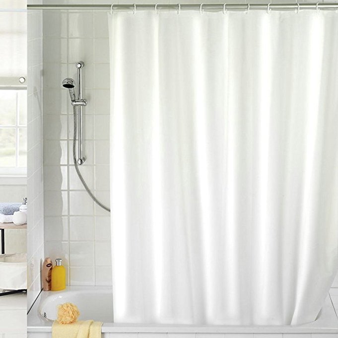 Htovila Bathroom Mildew Resistant Polyester Fabric Shower Curtain with 12 Rustproof Hooks - Waterproof, Antibacterial & Quick Dry, 72" W x 72" L (inch), White