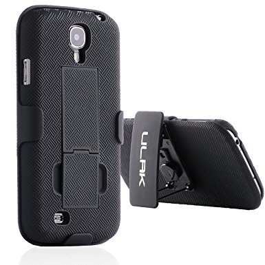 Galaxy S4 Case, S4 Case - ULAK Hybrid Dual Layer Holster Case with Kickstand and Locking Belt Swivel Clip for Galaxy S4 SIV S IV i9500 (Black)