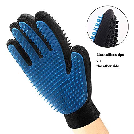 iDogin Upgraded Pet Grooming Glove, Double-Side Deshedding Brush Glove fits Right Left Hand, Gentle and Efficient Pet Hair Remover, Massage Mitt for Dogs & Cats & Horses