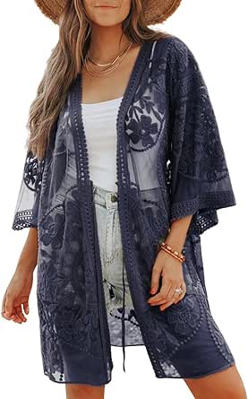 Bsubseach Kimonos for Women Sexy Swimsuit Cover Ups Open Front Lace Beach Robe