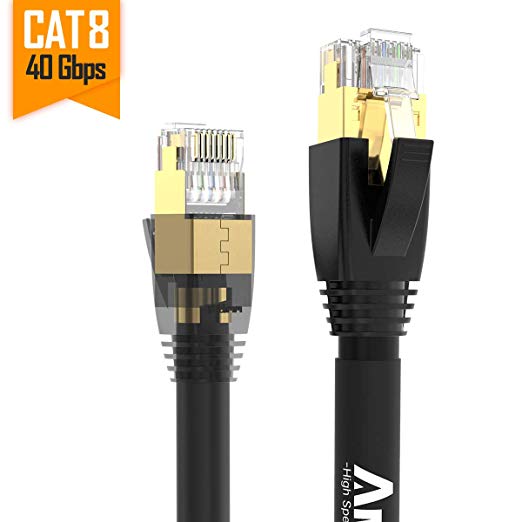 AMPCOM S/FTP CAT8 Ethernet Cable, High Speed Patch Cable 10Gbps, 25Gbps, 40Gbps with Gold Plated RJ45 Connector for Gaming,&nbsp;Playstation, TV, Xbox, Switch, Router 16ft/5m