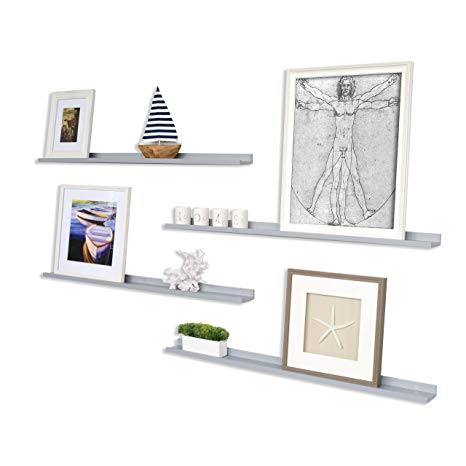 Wallniture Floating Wall Shelf Nursery Bookshelf Picture Ledge 46 Inch Gray Set of 4