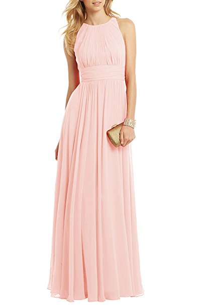 Ssyiz Custom Women's Elegant Pleated Chiffon Floor Length Evening Party Dress