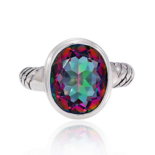 925 Sterling Silver Fire Mystic Topaz Oval 13mm Band Ring - Nickle Free