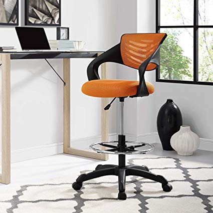 Modway Thrive Drafting Chair - Tall Office Chair for Adjustable Standing Desks in Orange