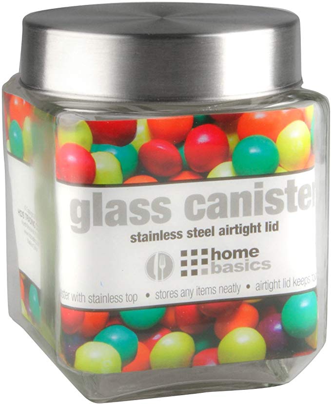 Home Basics Medium 40 oz. Square Glass Canister Jar Container Fresh Sealed with Air-Tight Stainless-Steel Twist Top Lid for Kitchen Pantry Food Storage Organization, Clear
