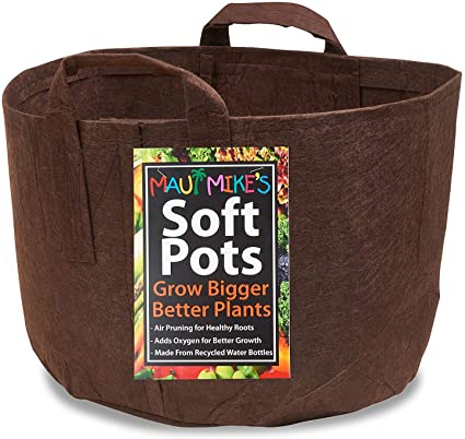 Soft Pots (10 Gallon) Best Fabric Aeration Garden Pots From Maui Mike's. Thicker Fabric and Sewn Handles For Easy Moving. Grow Bigger And Faster Tomatoes, Veggies and Herbs in Soft Pots.