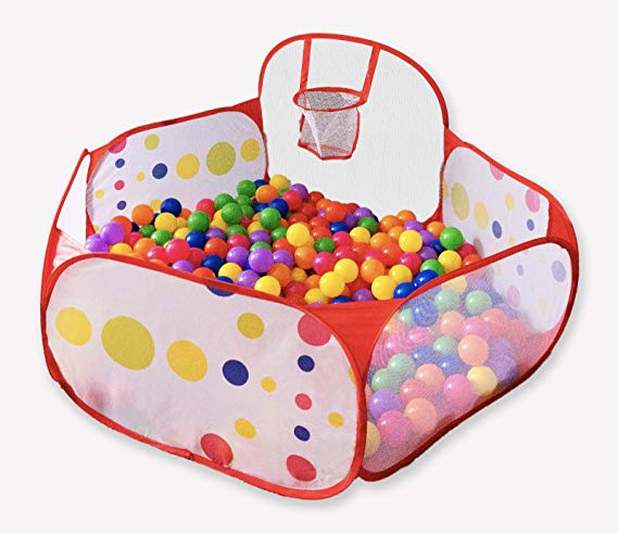 FoxPlay Basketball Ball Pit - Toddler Ball Pit Tent - Sensory Ball Pit With Basketball Hoop and Zippered Storage Bag - 4ft/120cm - Balls Not Included