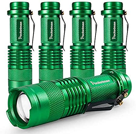 Mini Flashlights LED Flashlight 7W 300LM SK-68 3 Light Modes Adjustable Focus Zoomable Q5 LED Tactical Flashlight for Camping Hiking Emergency (Light Green)