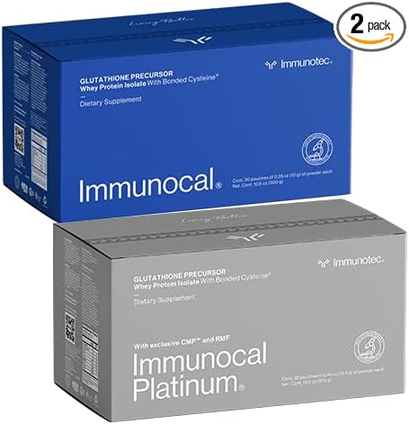 Immunocal Pack of 2 (1 Regular and 1 Platinum) – Glutathione Precursor, Whey Protein Isolate, Master Antioxidant, Immune Support, Detox   Brain Health, Anti-Aging, Skin   Cell Renewal, 30 Servings