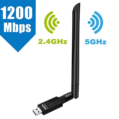 WiFi Adapter 1200Mbps, Whew USB Wireless Adapter Dual Band 2.4GHz/5GHz Channel, WiFi Network Adapter with USB 3.0 and 5dBi Antenna, Support Windows XP/Vista/7/8/8.1/10 Mac OS 10.4-10.12 Linux
