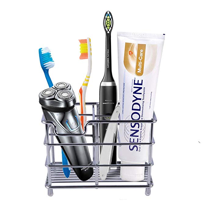 Eathtek Toothbrush Holder, Stainless Steel 6 Slots Bathroom Toothbrush Organizer.Multi-Functional Stand Rack for Electric Toothbrush,Toothbrush,Toothpaste,Cleanser,Razor,Scissors.