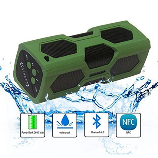 Waterproof Sport Speaker, Portable Wireless Stereo Bluetooth Speaker with 3600mAh Power CSR4.0 IPX56 NFC for Outdoor Adventure Beach Shower, Compatible with All Bluetooth Android and iOS Devices