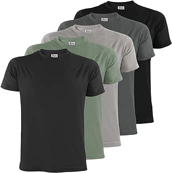 ALPIDEX T-Shirts Hommes Noir Unis à Col Rond Lot de 5, Taille S M L XL XXL 3XL 4XL 5XL