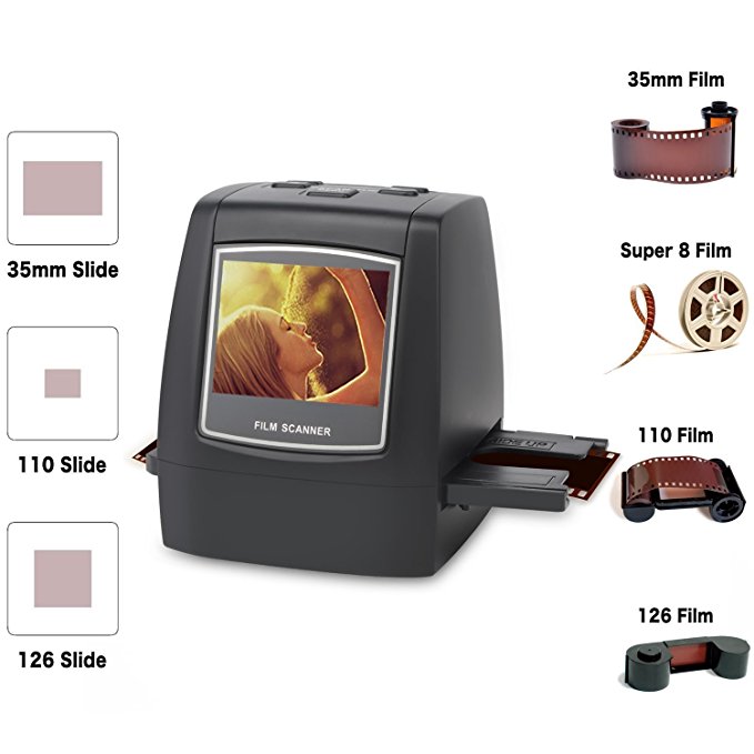 DIGITNOW Film scanner with 22MP Converts 126KPK/135/110/Super 8 Films, Slides, Negatives into Digital Photos,2.4" LCD Screen, Impressive 128MB Built-In Memory