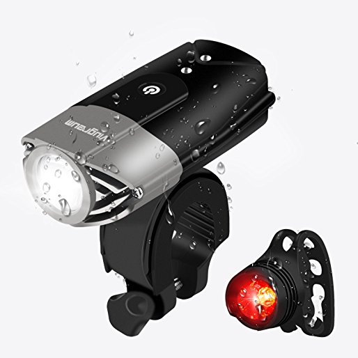 Viugreum USB Rechargeable LED Front Headlight and Tail Back Light , 2000mAh Lithium Battery USB Cycling Headlight, Cycle Torch Night Owl Bike Light With IP65 Waterproof Reflector
