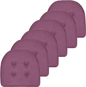 Sweet Home Collection Chair Cushion Memory Foam Pads Tufted Slip Non Skid Rubber Back U-Shaped 17" x 16" Seat Cover, 6 Count (Pack of 1), Purple