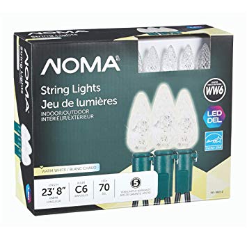 NOMA Holiday Christmas Lights | C6 LED Warm White Bulbs | Outdoor & Indoor | 70 Light Set | 23.8 Foot Strand | 5 Year Warranty