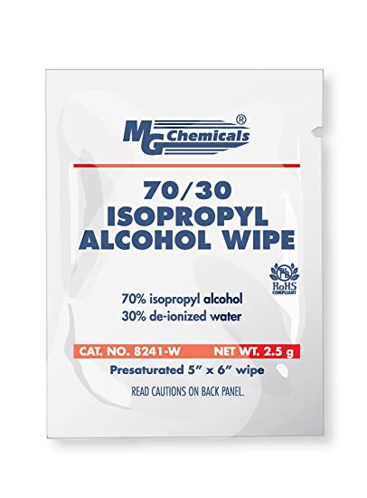 MG Chemicals 70% Isopropyl Alcohol Wipe, 6" Length x  5" Width (Box of 25)