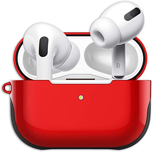 AirPods Pro Case Cover with Lanyard, Luxurious AirPod Pro Cover Hard Shell, Plastic   Silicone 2 in 1 AirPods Pro Skin, AirPos Protective Case for AirPod Pro Charging Case(Red)