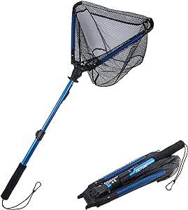 Goture Floating Rubber Fishing Net, Telescopic Fishing Landing Net with Aluminum Handle, Compact & Folding Fly Fishing Net for Trout, Fish-Friendly Mesh for a Safe Release, Fishing Gifts for Men