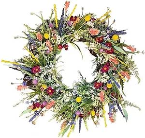 Texas Wildflower Wreath, Spring and Summer Artificial Dried Flower Wreath for Front Door, Everlasting Floral Decor 17.7 inch