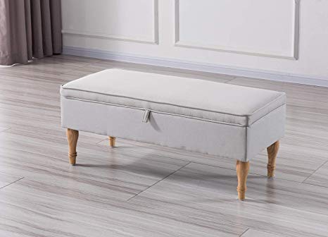 Vesgantti 41" Upholstered Fabric Bench with Storage- Hinged Lift Top Linen Ottoman - Rectangular Cushion Padded Bed Bench Seat Footstool for Entryway Living Room Bedroom | Beige