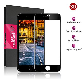 iPhone 7 Screen Protector Tempered Glass, Meidu 3D Full Coverage [Bubble-Free Installation] [Case Friendly] Protective Film for iPhone 7 - Black