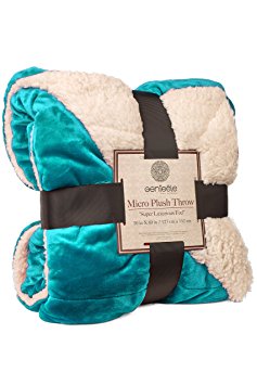 Genteele Super Soft Luxurious Sherpa Throw Blanket, 50" X 60", Teal