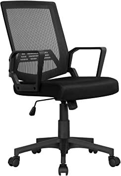 Yaheetech Office Chair, Mid Back Mesh Office Computer Swivel Desk Task Chair, Ergonomic Executive Chair with Armrests and Lumbar Support