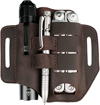 VIPERADE PJ13 Leather Multitool Sheath for Belt, EDC Leather Sheath, Knife Belt Sheath, Leather Flashlight Holster, Pockets Organizer Sheath, EDC Belt Organizer