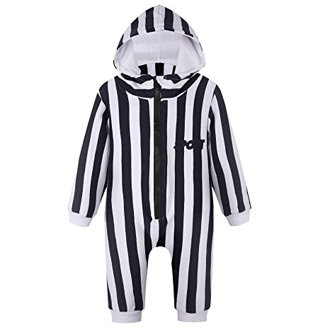 Unisex Baby Sport Jumpsuit Romper with Hoodie Hat & Striped Outfit for Boy Girl