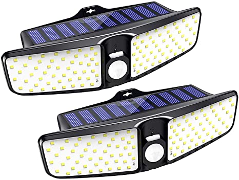 Vproof Solar Lights Outdoor, [2 Pack] 100 LEDs Solar Motion Sensor Light Outdoor with 220° Wide Angle, IP65 Waterproof Deck Lights, Security Night Wall Light for Outside, Garage, Yard, Fence, Pathway