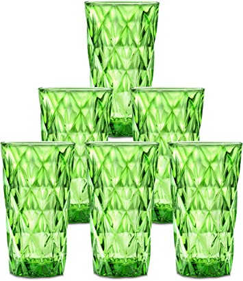 Chef's Star 13 Oz Water Glasses, Glass Cups, Heavy Base Drink Glasses, Bar Glasses, Kitchen Glasses, Elegant Highball Drinking Glasses for Water, Juice, Cocktail, Wine, and Beer, Green, Set of 6