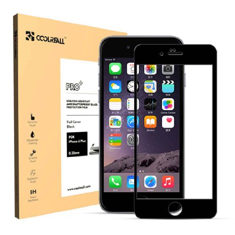 Coolreall Premium Tempered Glass Screen Protector 55 inch for iPhone 6 PlusiPhone 6S Plus - Black 033mm Ultra Clear edge to edge Full Front Screen Cover