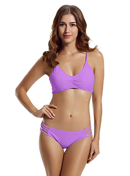 zeraca Women's Strap Side Bottom Halter Racerback Bikini Bathing Suits (FBA)