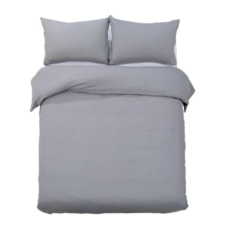 Word of Dream Brushed Microfiber Solid Duvet Cover Sets 3 PC, Luxury Soft, Full/Queen - Gray