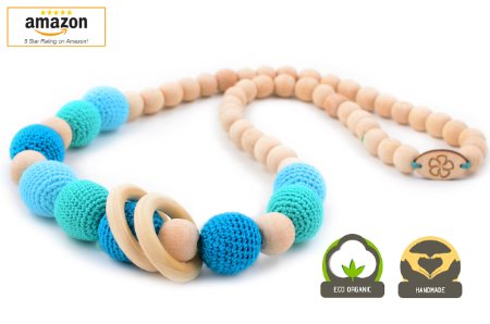 BARVINOK Teething Necklace wood for baby and mom to wear (Unisex). Baby Teething Wooden Beads with the Highest Quality Guaranteed. Anti Flammatory, Drooling. Teething Pain Reduce Properties. (Blue)
