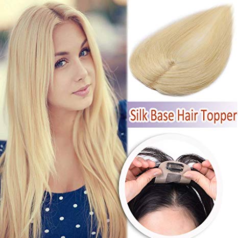 Silk Base Human Hair Toppers for Women Clip in Top Hairpiece Toupee for Thinning Hair Black Brown