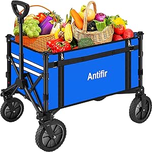 Collapsible Wagon with Large Capacity, Utility Wagons Carts Heavy Duty Foldable, Portable Folding Wagon with All-Terrain Wheels for Grocery Gardening Sports Shopping Fishing（Royal Blue）