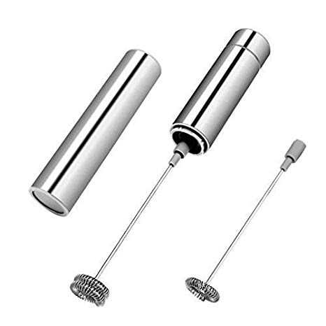 Drink Mixer Small Handheld milk frother Electric Stick Blender for Latte, Coffee,Cappuccino,and Hot Chocolate,Durable Drink Mixer With Stainless steel Double Spring Whisk Head (Silver)