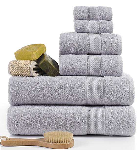 ixirhome Turkish Towel Set 6 Piece,100% Cotton, 2 Bath Towels, 2 Hand Towels and 2 Washcloths, Machine Washable, Hotel Quality, Super Soft and Highly Absorbent by (CLOUD GRAY)